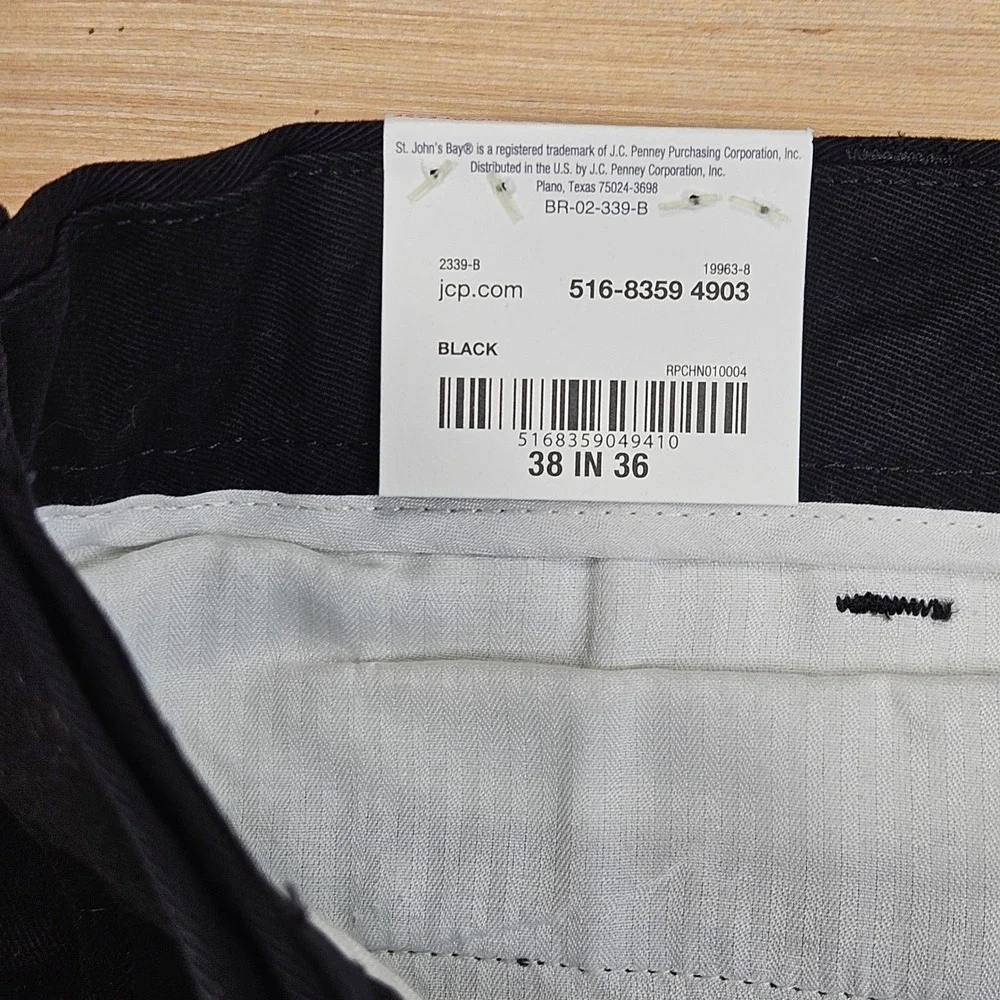 St. John's Bay Worry Free Chino Mens 38x36‎ Black Pleated Comfort Ease Fit NEW